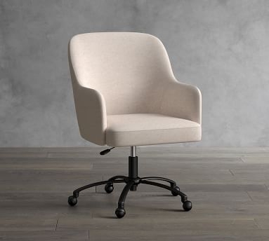 Dublin Upholstered Desk Chair, Bronze Swivel Base, Performance Heathered Tweed Ivory - Image 0