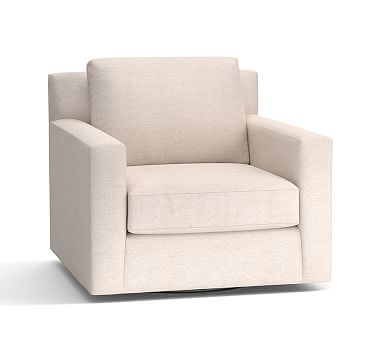 York Square Arm Upholstered Swivel Armchair, Down Blend Wrapped Cushions, Performance Twill Warm White - Image 0