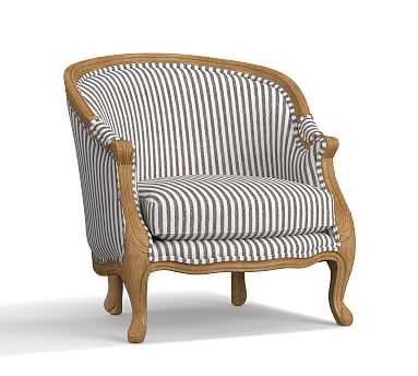 The Emily &amp; Merritt Bergere Upholstered Armchair, Polyester Wrapped Cushions, Vintage Stripe Black/Ivory - Image 0