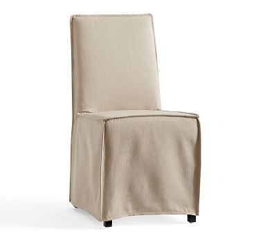 Carissa Slipcovered Dining Side Chair, Linen Weave Khaki - Image 0