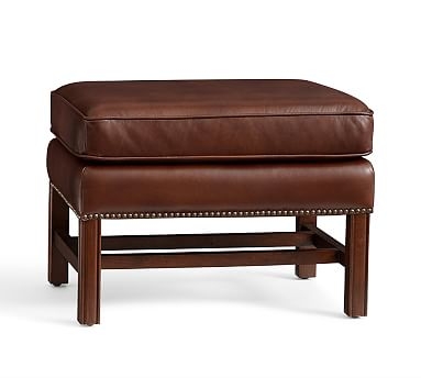 Thatcher Leather Ottoman, Polyester Wrapped Cushions, Cognac - Image 0
