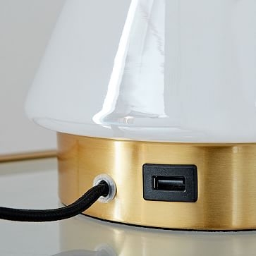 Metalized Glass Table Lamp + USB, Large, Pearl - Image 3