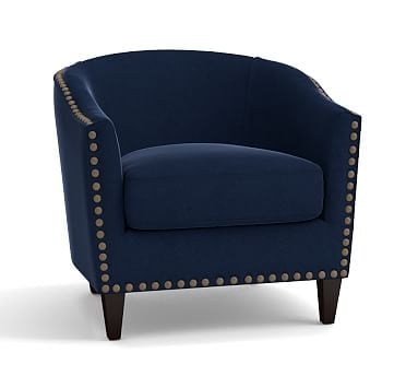 Harlow Upholstered Armchair with Bronze Nailheads, Polyester Wrapped Cushions, Performance Everydayvelvet(TM) Navy - Image 0