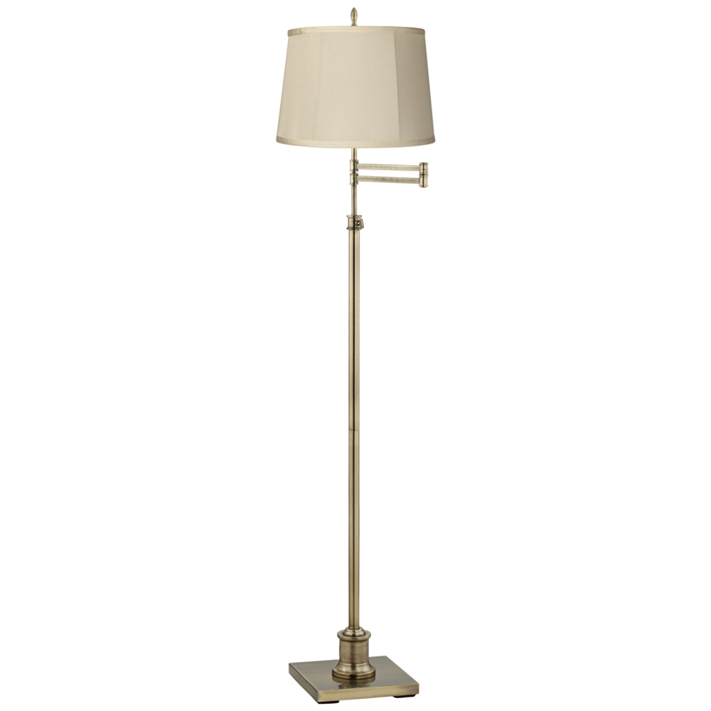 360 Lighting Westbury Off-White Drum Brass Adjustable Swing Arm Floor Lamp - Image 0