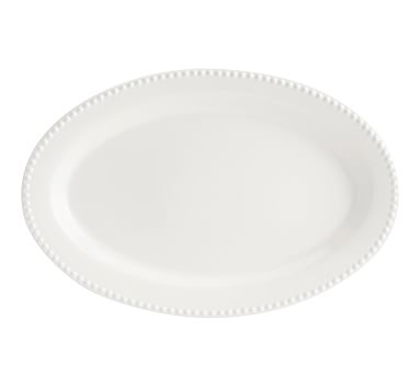 Emma Beaded Stoneware Oval Serving Platter, Large - White - Image 0