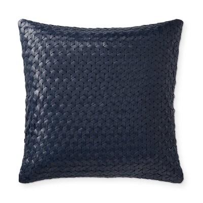 Interlace Leather Pillow Cover, 18" X 18", Navy - Image 0