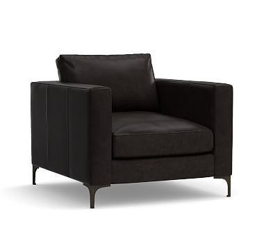 Jake Leather Armchair with Bronze Legs, Down Blend Wrapped Cushions, Leather Vintage Midnight - Image 2