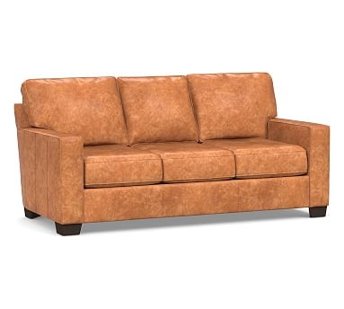Buchanan Square Arm Leather Sleeper Sofa, Polyester Wrapped Cushions, Statesville Caramel - Image 3