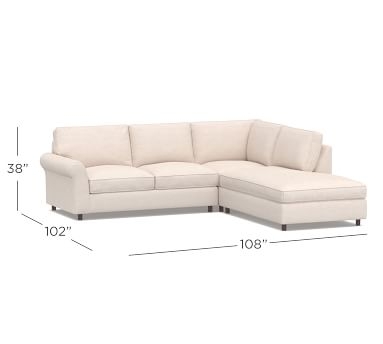 PB Comfort Roll Arm Upholstered Left 3-Piece Bumper Sectional, Box Edge Memory Foam Cushions, Textured Twill Light Gray - Image 1