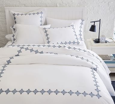 Tile Embroidered Organic Percale Sham, Euro, Cool Multi - Image 5