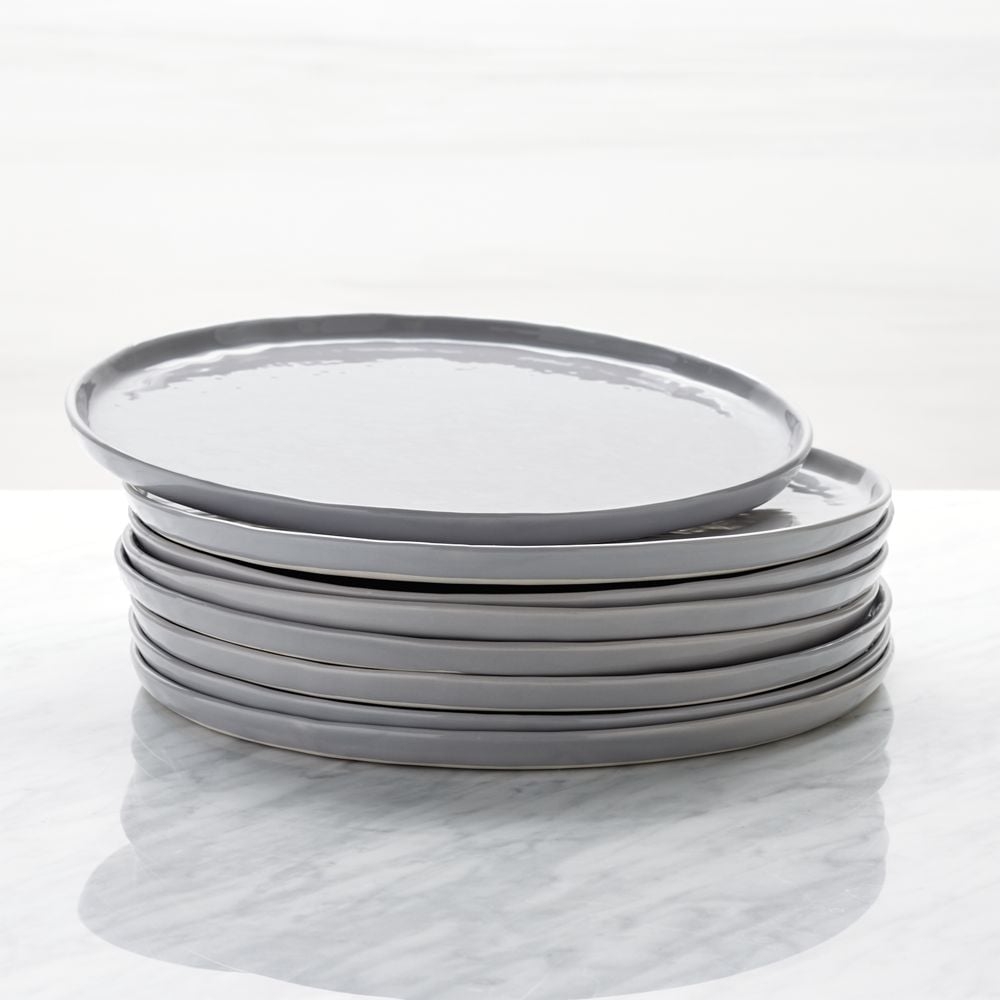 Mercer Grey Round Porcelain Dinner Plates, Set of 8 - Image 0