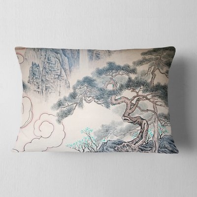 Floral Painting Chinese Tree Art Lumbar Pillow - Image 0