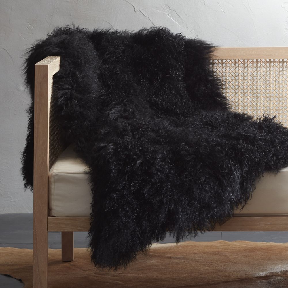 Black Mongolian Sheepskin Throw - Image 0