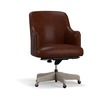 Reeves Leather Desk Chair with Gray Wash Frame, Statesville Toffee - Image 3