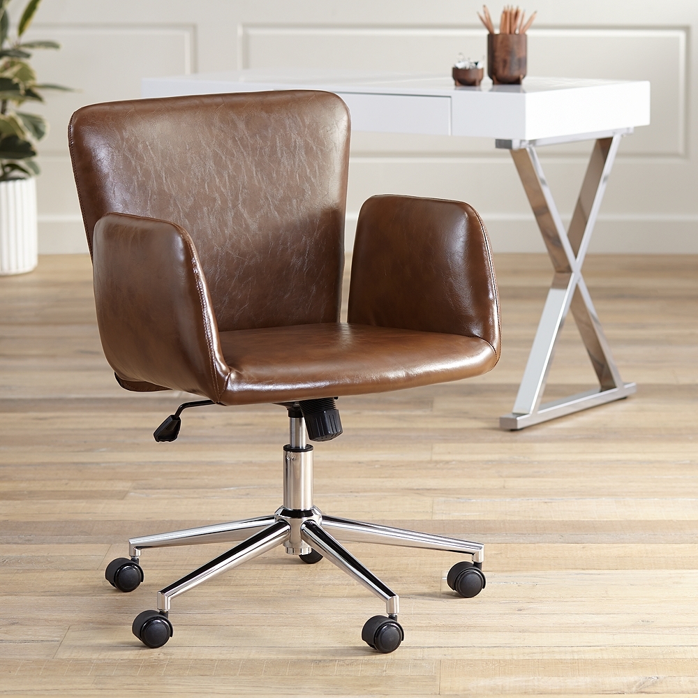Megan Brown Faux Leather Swivel Office Chair - Style # 63K82 - Image 0