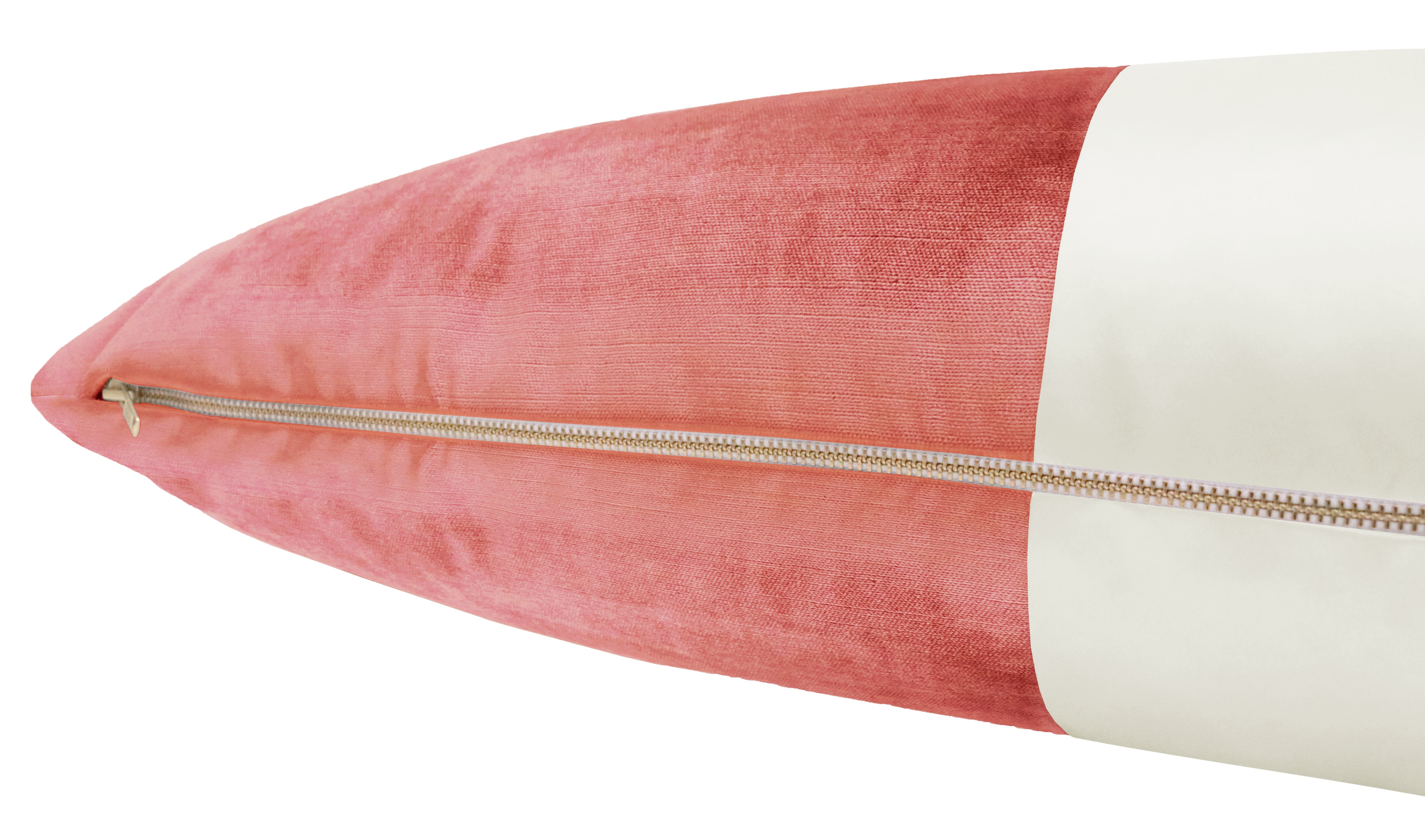THE XL LUMBAR :: COLORBLOCK FAUX SILK VELVET // FLAMINGO - 14" X 48" - Image 2