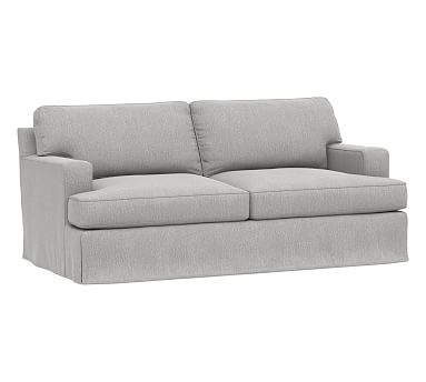 Townsend Square Arm Slipcovered Loveseat 78", Polyester Wrapped Cushions, Sunbrella(R) Performance Chenille Fog - Image 0