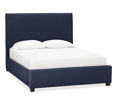 Raleigh Square Upholstered Bed without Nailheads, King, Tall Headboard 53"h, Twill Cadet Navy - Image 2