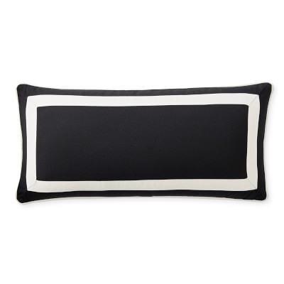 Solid Outdoor Pillow Cover With White Border, 15" X 30", Black - Image 0