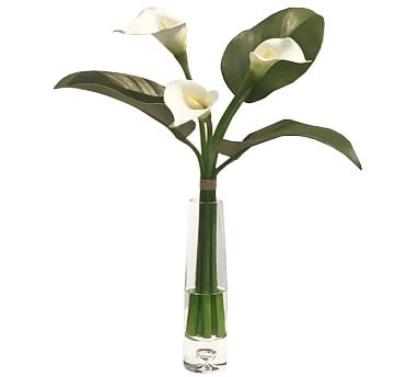 Faux Calla Lily Bouquet in Glass Vase - White - Image 0