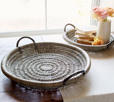 Round Woven Tray with Handles, Gray/Bronze - Large - Image 3