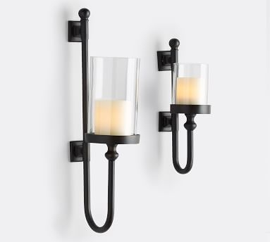 Parker Recycled Glass & Bronze Wall Mount Pillar Candleholder, Large, Set of 2 - Image 2