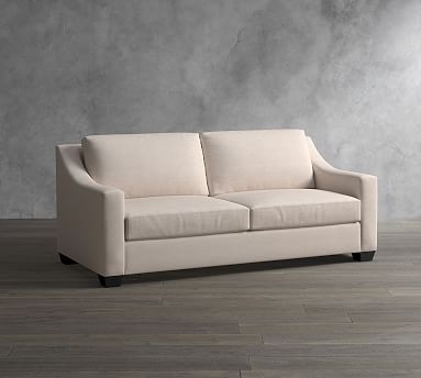 York Slope Arm Upholstered Grand Sofa 95.5", Down Blend Wrapped Cushions, Performance Heathered Tweed Pebble - Image 1