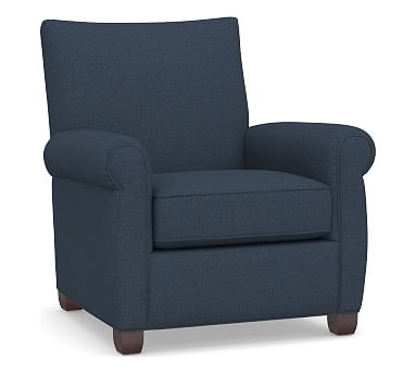 Grayson Roll Arm Upholstered Armchair, Polyester Wrapped Cushions, Brushed Crossweave Navy - Image 0