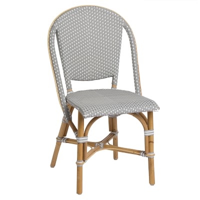French Bistro Dining Side Chair, Natural Rattan, Grey/White - Image 0