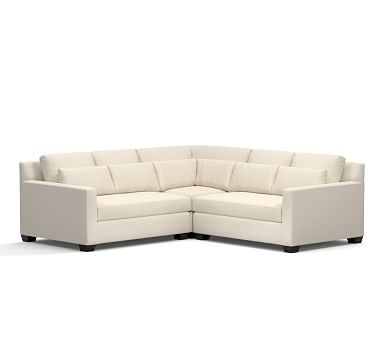 York Square Arm Upholstered Deep Seat 3-Piece L-Shaped Corner Sectional, Down Blend Wrapped Cushions, Sunbrella(R) Performance Sahara Weave Ivory - Image 0