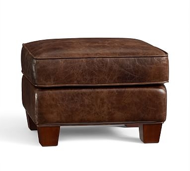 Irving Leather Storage Ottoman, Polyester Wrapped Cushions, Statesville Molasses - Image 0