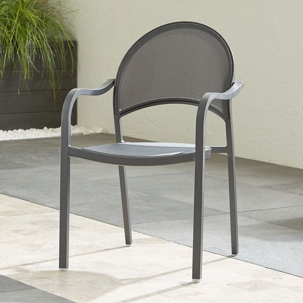 Lanai Charcoal Mesh Stackable Outdoor Dining Chair with Arms - Image 0