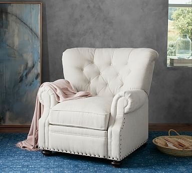 Lansing Upholstered Recliner, Down Blend Wrapped Cushions, Performance Heathered Tweed Ivory - Image 2
