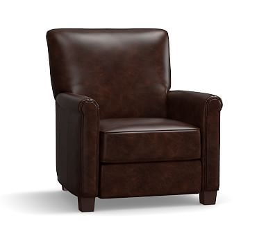 Irving Roll Arm Leather Recliner, Polyester Wrapped Cushions, Leather Legacy Tobacco - Image 0