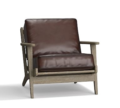 Raylan Leather Armchair with Brown Frame, Down Blend Wrapped Cushions, Burnished Walnut - Image 2