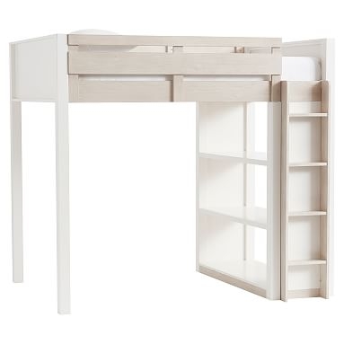 Rhys Loft Bed, Full, Weathered White/Simply White - Image 0
