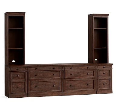 Livingston Bookcase Towers with File Cabinets, Brown Wash - Image 0