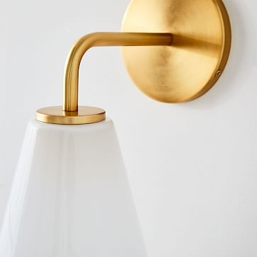 Sculptural Glass Geo Sconce, Medium Geo, Champagne Shade, Brass Canopy - Image 5