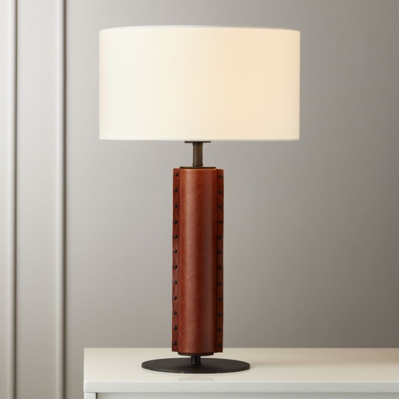 Rivet Brown Leather Table Lamp - Image 2