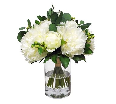 Faux Composed Peony Bouquet, White - 16" - Image 3