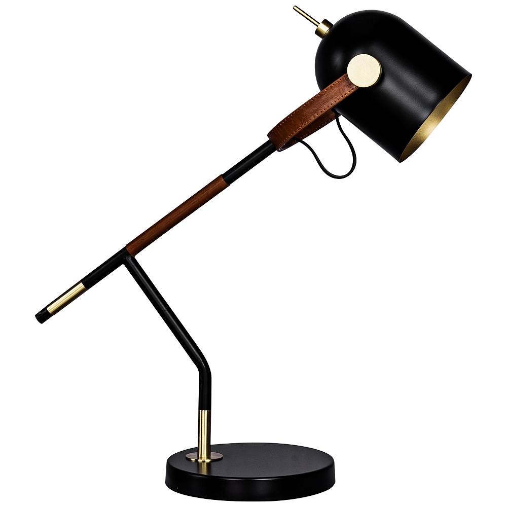 Wrapped Brown Leather and Black Metal Desk Lamp - Style # 59M91 - Image 0
