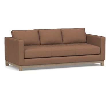 Jake Leather Sofa 85.5" with Wood Legs, Polyester Wrapped Cushions, Nubuck Fawn - Image 0