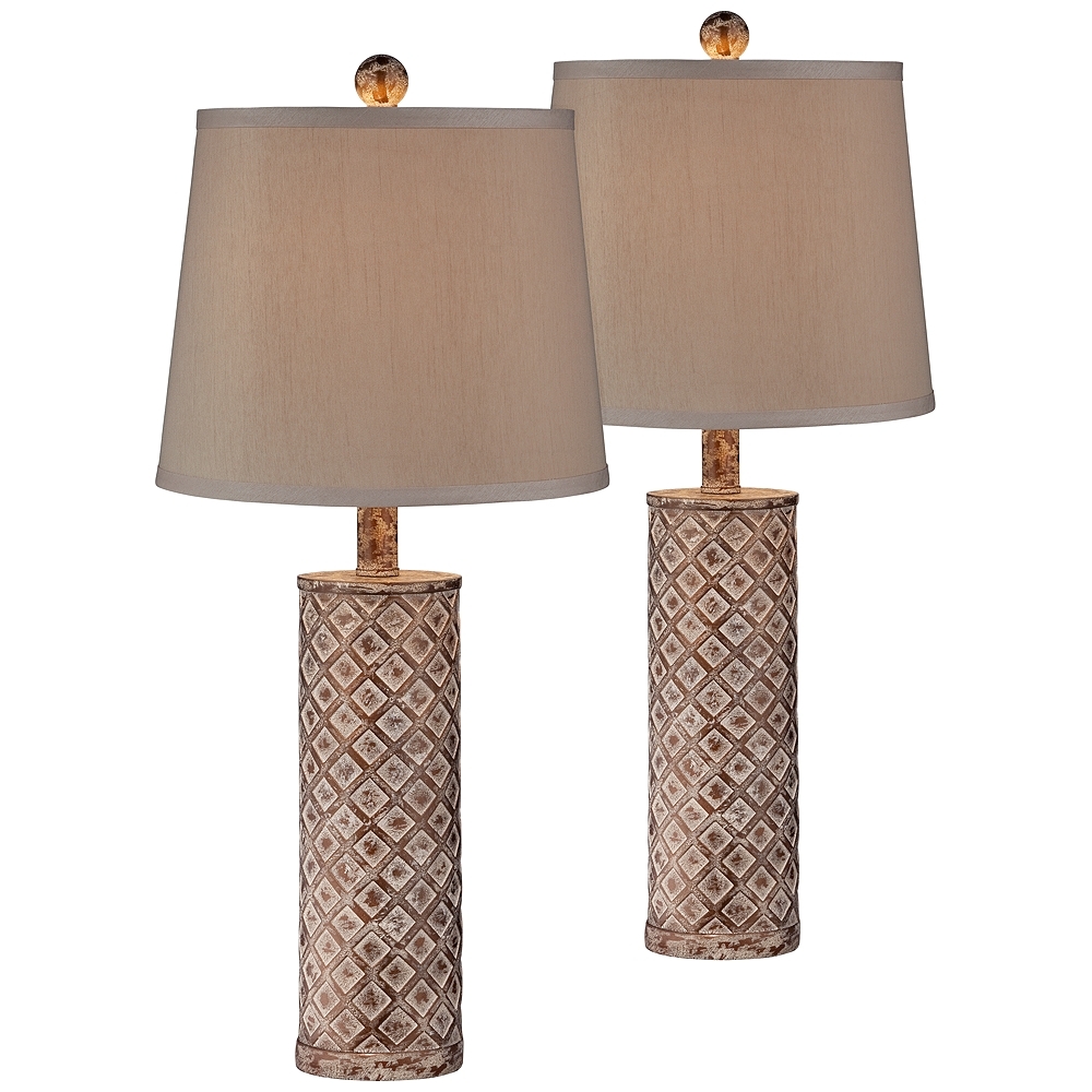 Gisele Gold Wash Lattice Column Table Lamp Set of 2 - Style # 16Y64 - Image 0