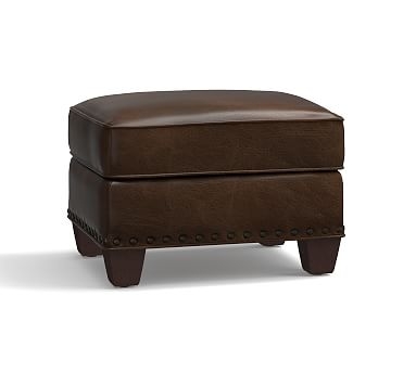 Irving Leather Storage Ottoman, Bronze Nailheads, Polyester Wrapped Cushions, Leather Vintage Cocoa - Image 2