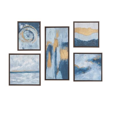 'Teal Rendition' Gallery Art with Gold Foil and Bronze Frame 5 Piece Set - Image 0