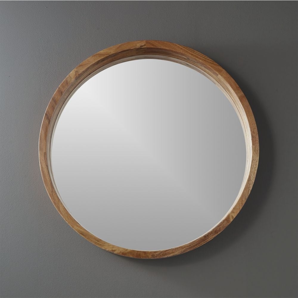 Acacia Wood Round Wall Mirror 24" - Image 0