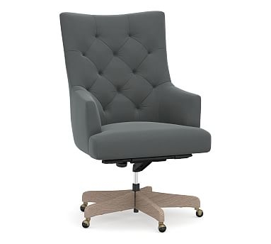 Radcliffe Desk Chair Gray Wash Base, Performance Plush Velvet Slate - Image 0
