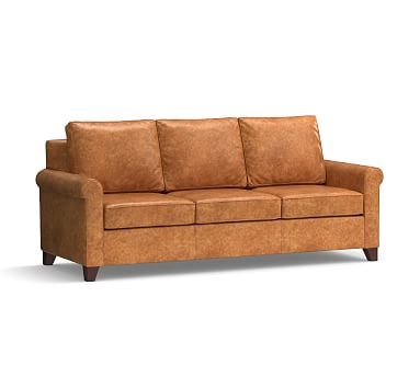 Cameron Roll Arm Leather Sofa 90.5", Polyester Wrapped Cushions, Leather Statesville Caramel - Image 2