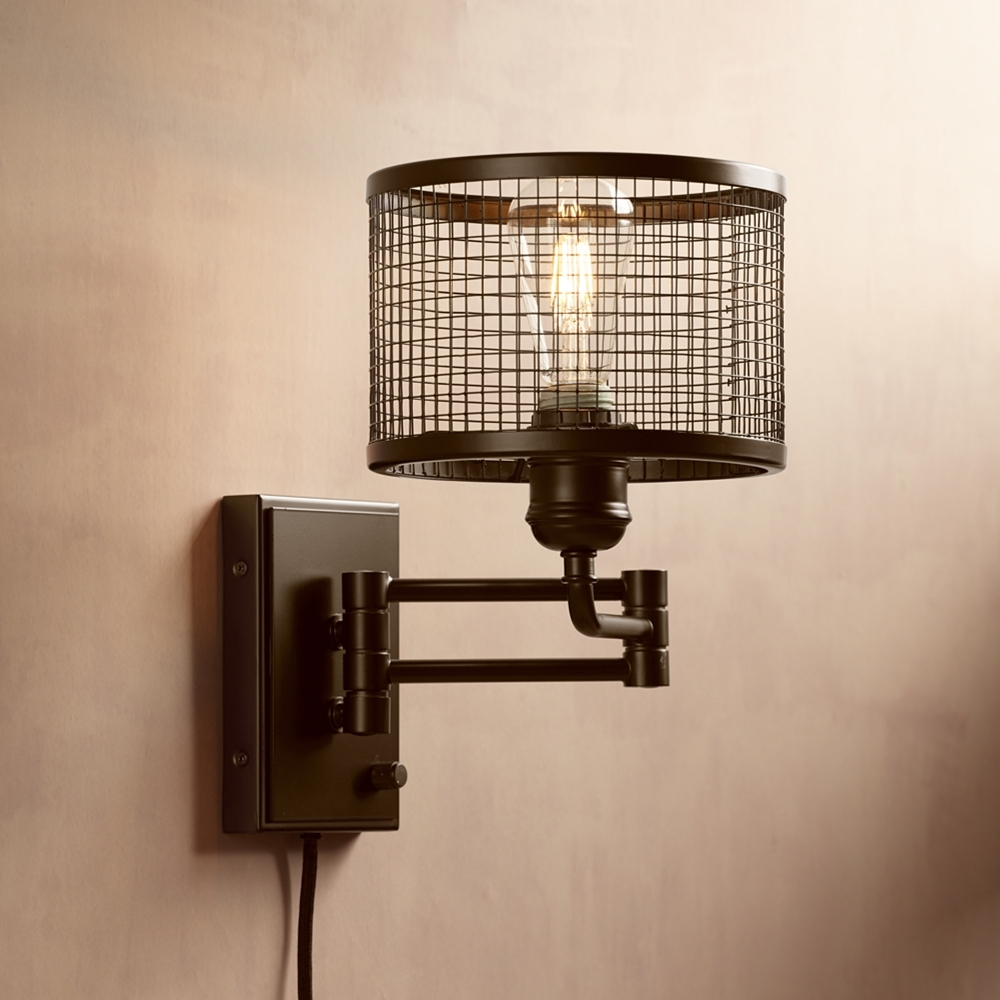 Chad Industrial Cage Plug-In Swing Arm LED Wall Lamp - Style # 32Y16 - Image 0