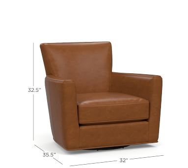 Irving Square Arm Leather Swivel Armchair with Bronze Nailheads, Polyester Wrapped Cushions, Leather Statesville Caramel - Image 1